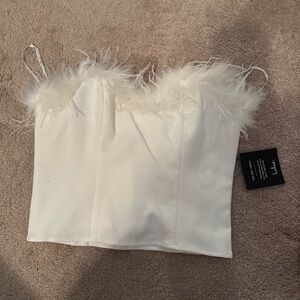 Lulu's White Feather Trim Crop Top